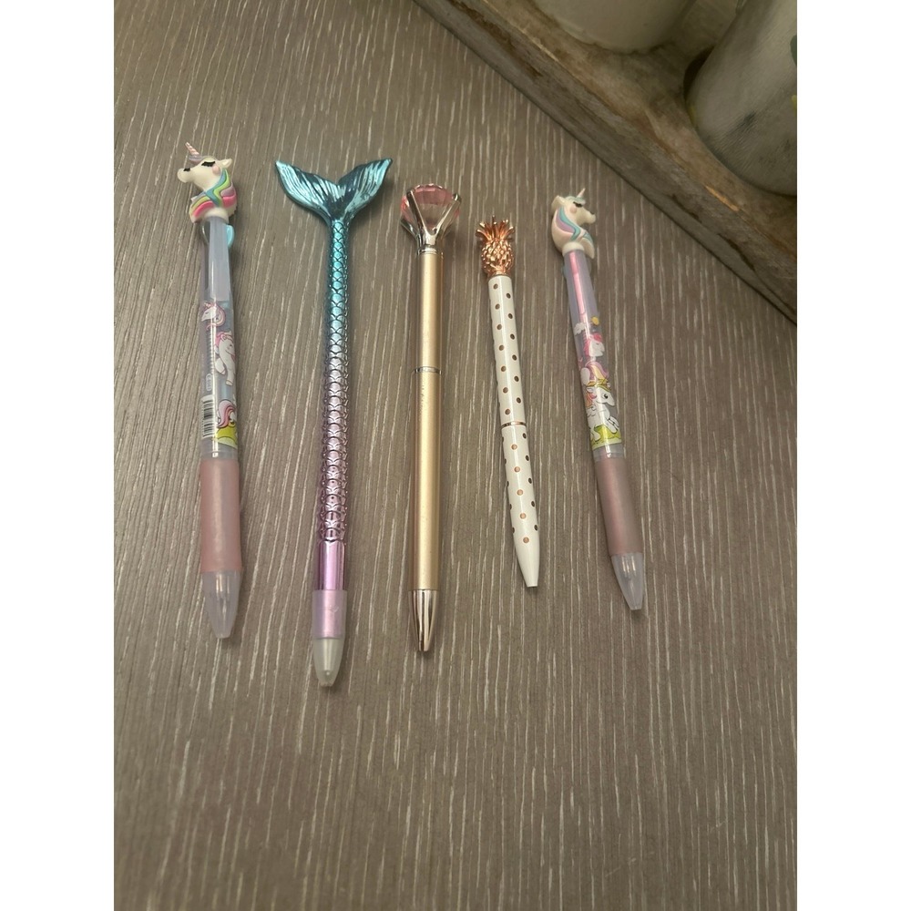 novelty ballpoint 5 pens unicorn mermaid‎ pineapple and Diamond